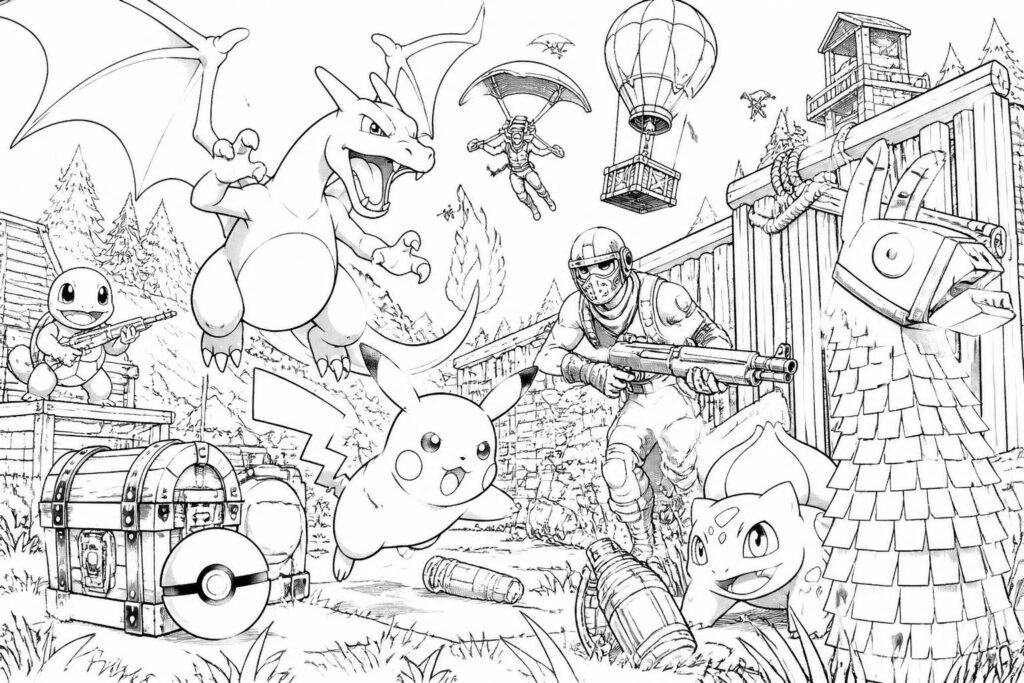 découvrez notre sélection de coloriages adultes sur le thème gaming : plongez dans l'univers de pokémon, fortnite et bien d'autres pour un moment de détente créative.